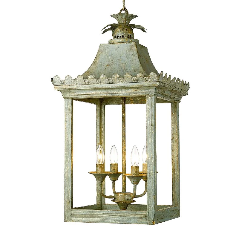 Track lighting with clear glass shadesGolden Lighting 0838-4P VS Finley 4 Light Pendant Vintage Sage
