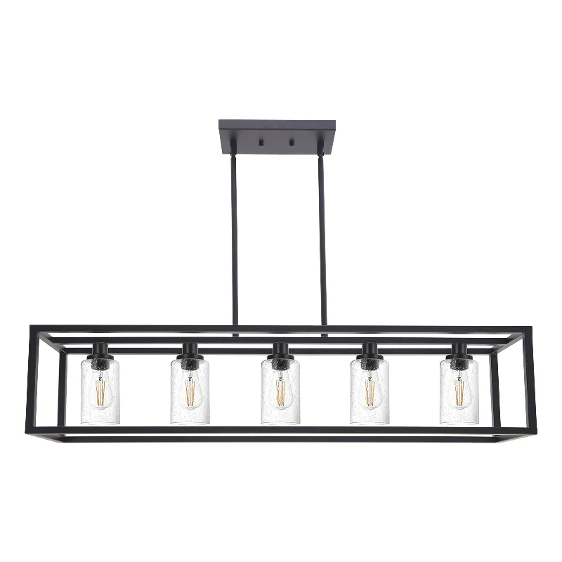 Track lighting with integrated LED driversMELUCEE 5-Light Kitchen Island Lighting Rectangle Dining Room Chandelier Black Finish with Seeded Glass Shade