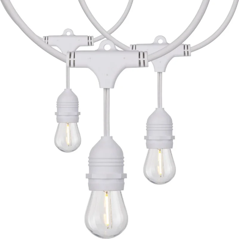 Industrial Flood Lighting for Outdoor Loading Docks24 Feet LED String Light, 12 S14 bulbs, Warm White 2200K, 120V, Indoor/Outdoor, White Cord