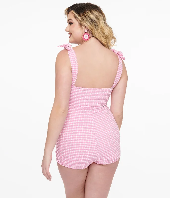 1950s Pink & White Gingham One Piece Swimsuit