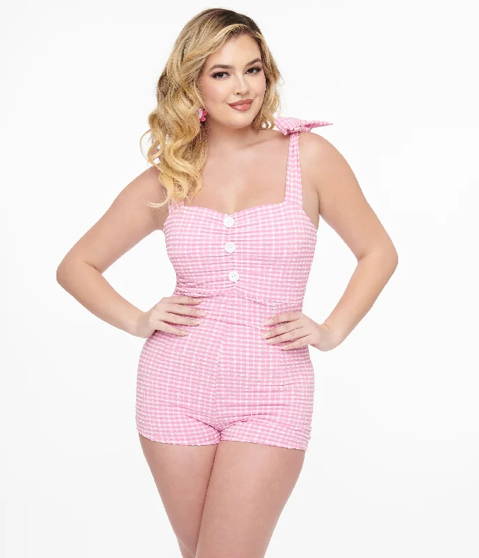 1950s Pink & White Gingham One Piece Swimsuit