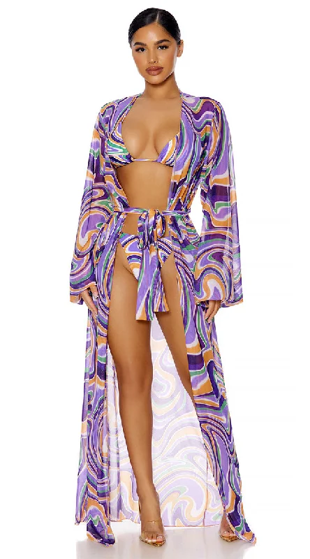 All Covered Swirling Mesh Kimono