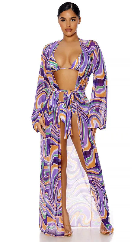 All Covered Swirling Mesh Kimono