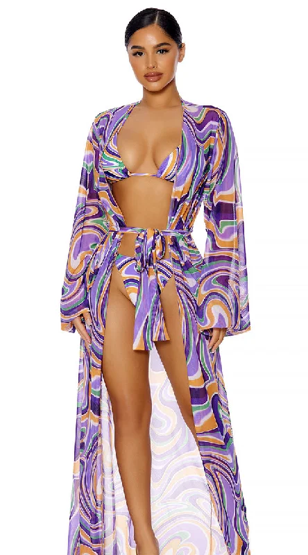 All Covered Swirling Mesh Kimono