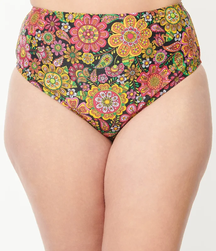 Unique Vintage Plus Size Kaleidoscope Floral Daphne Swim Bottoms