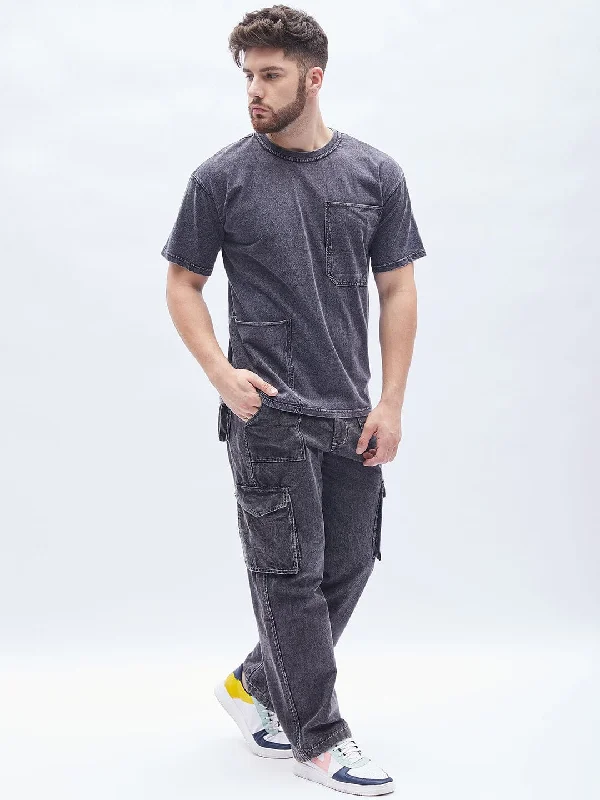 Acid Washed Carpenter Oversized Tshirt and Pants Clothing Set