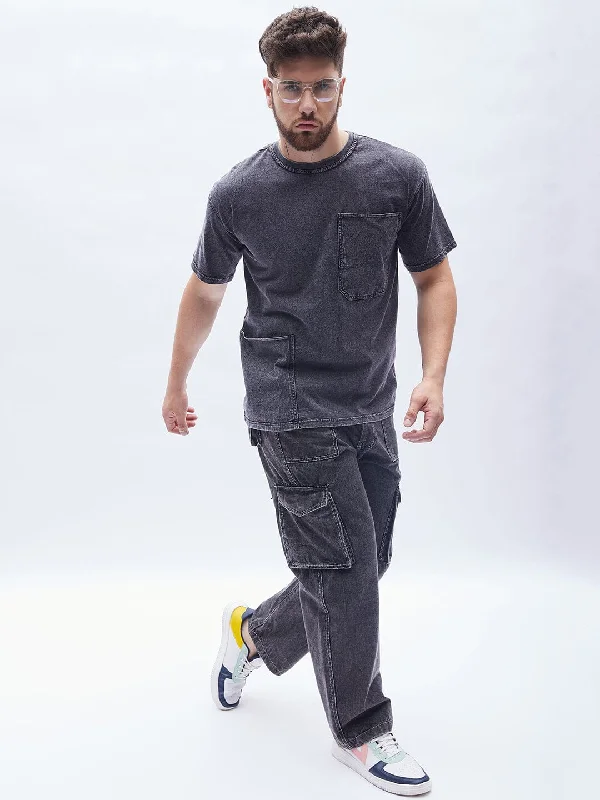 Acid Washed Carpenter Oversized Tshirt and Pants Clothing Set