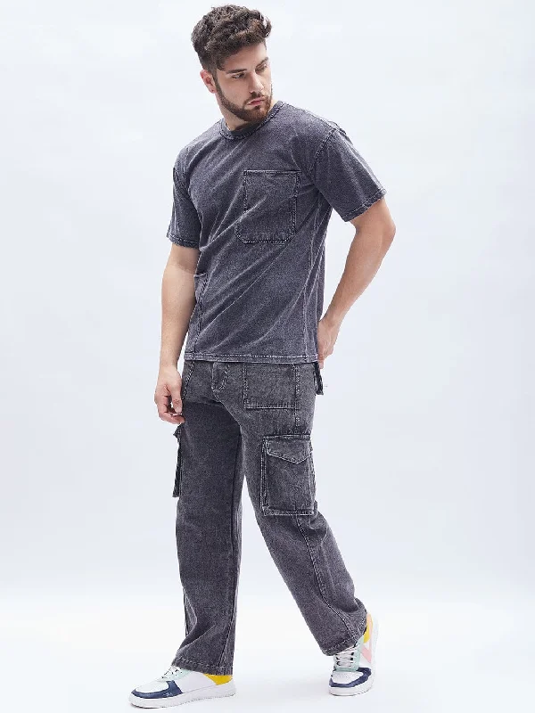 Acid Washed Carpenter Oversized Tshirt and Pants Clothing Set