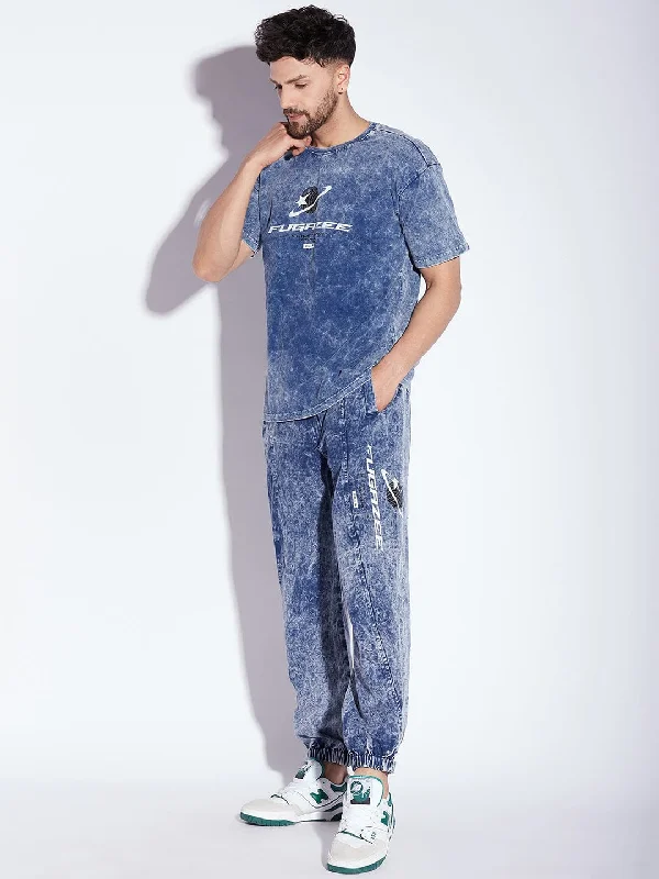 Blue Acid Wash Tshirt and Trackpants Clothing Set