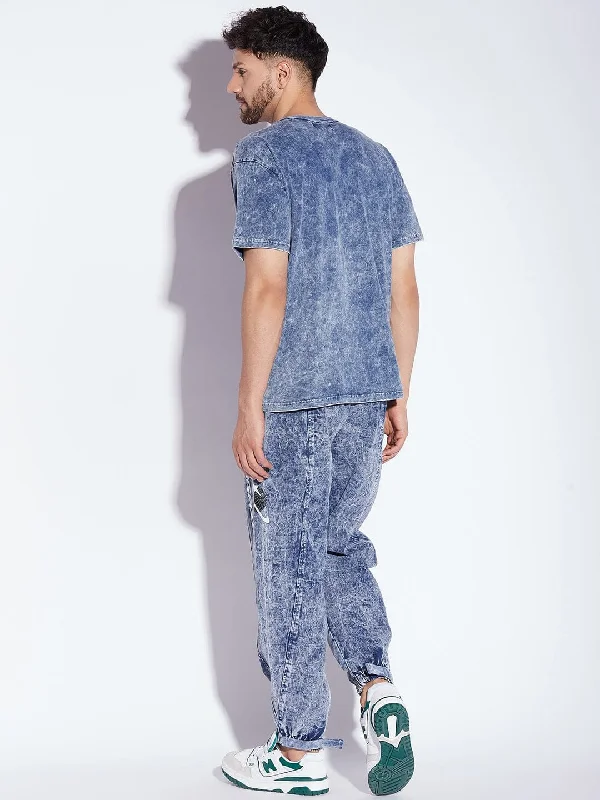 Blue Acid Wash Tshirt and Trackpants Clothing Set