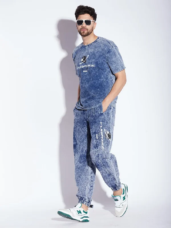 Blue Acid Wash Tshirt and Trackpants Clothing Set