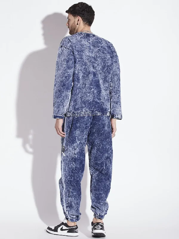 Blue Acid Washed Sweatshirt & Jogger Combo Tracksuit