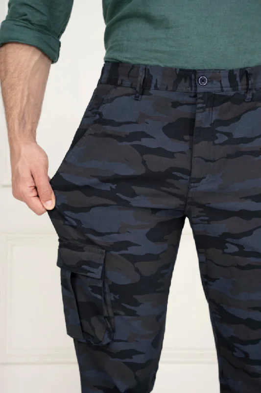 Blue Camo Slim Fit Cargo Pants