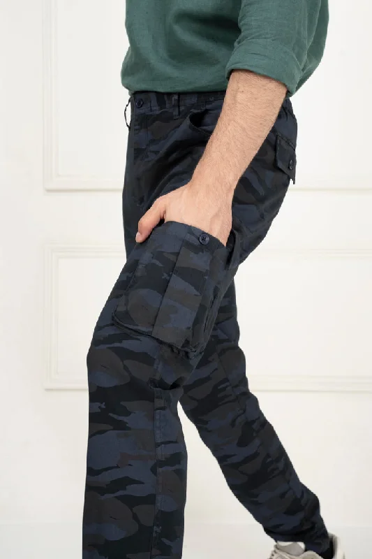 Blue Camo Slim Fit Cargo Pants