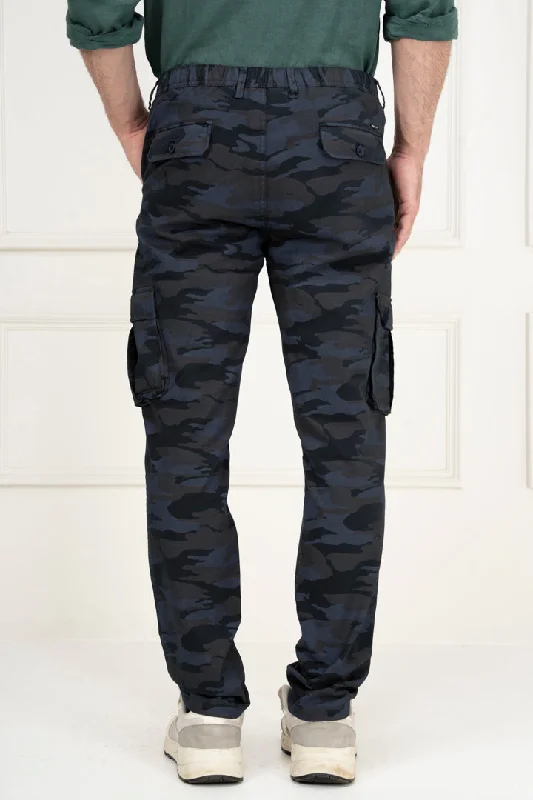 Blue Camo Slim Fit Cargo Pants