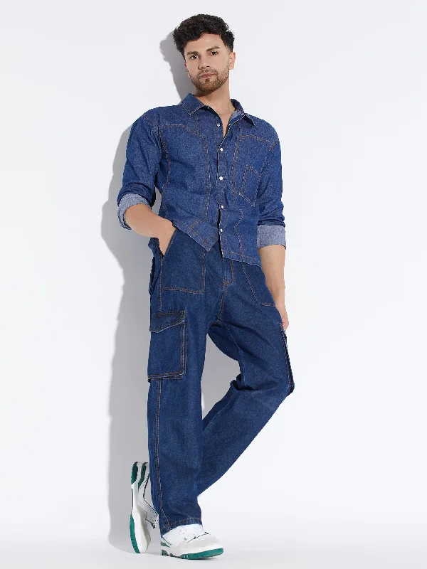 Dark Wash Carpenter Shirt and Jeans Combo Clothing Set