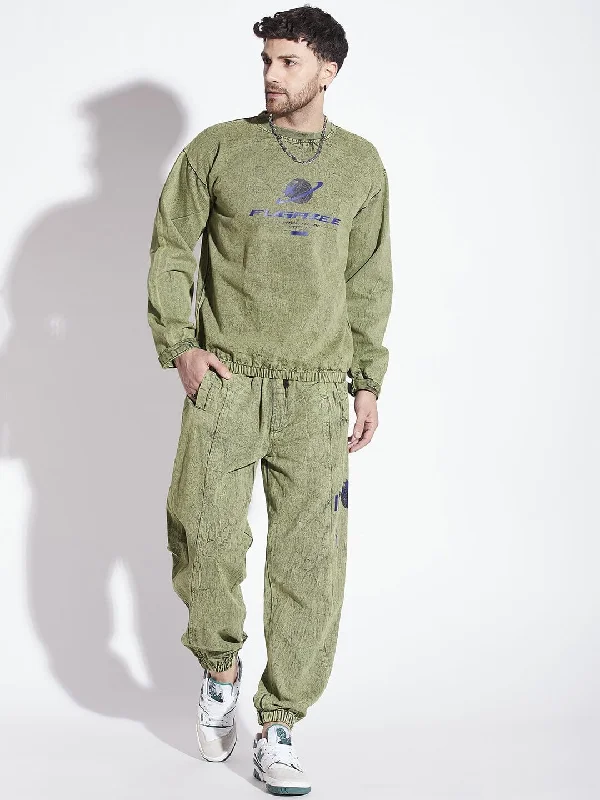 Green Acid Washed Sweatshirt & Jogger Combo Tracksuit