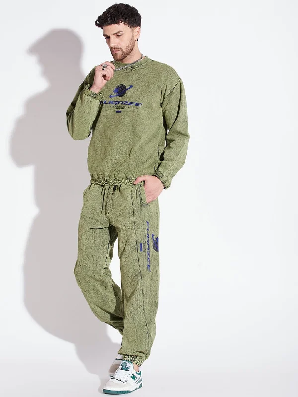 Green Acid Washed Sweatshirt & Jogger Combo Tracksuit