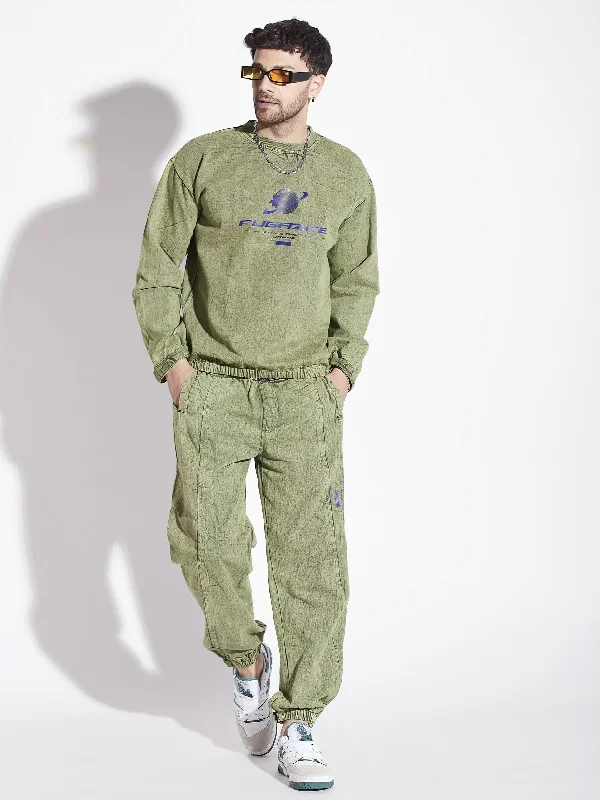 Green Acid Washed Sweatshirt & Jogger Combo Tracksuit