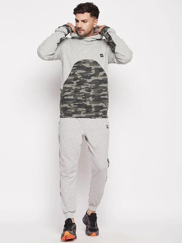 Grey Camo Cut-Sew Sweatshirt and Joggers Combo Tracksuit