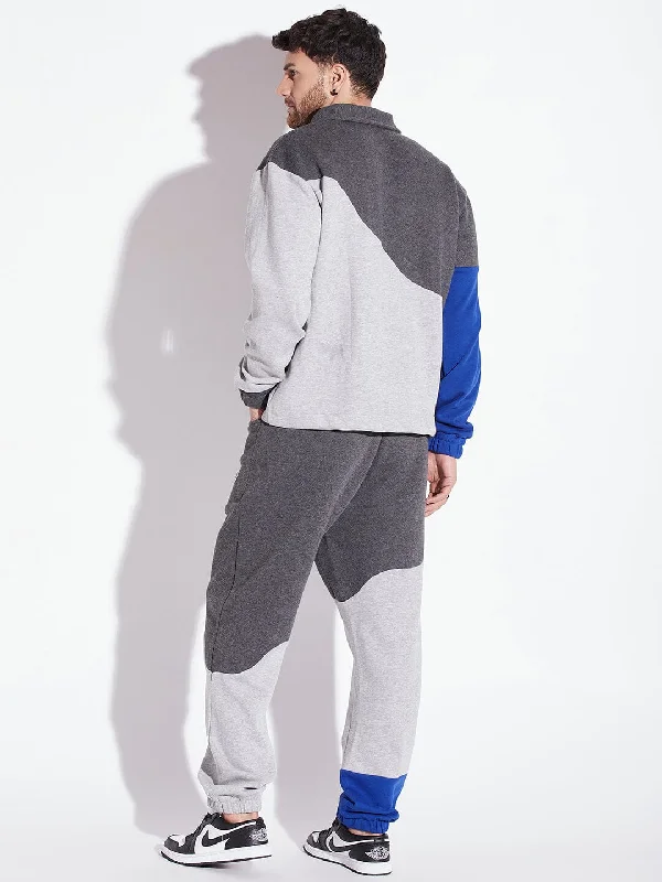 Grey Cut Sew Polo Collared relaxed Tracksuit