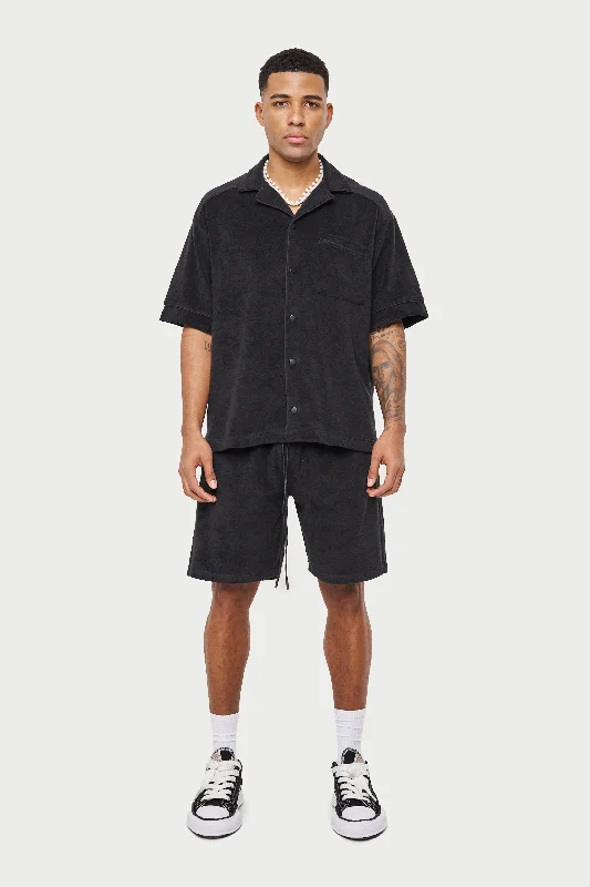 HEAVYWEIGHT TOWELLED SHORTS - BLACK