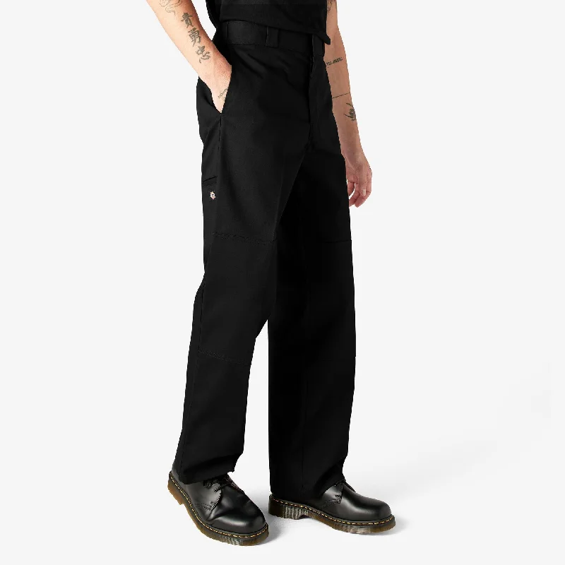 Loose Fit Double Knee Work Pants, Black