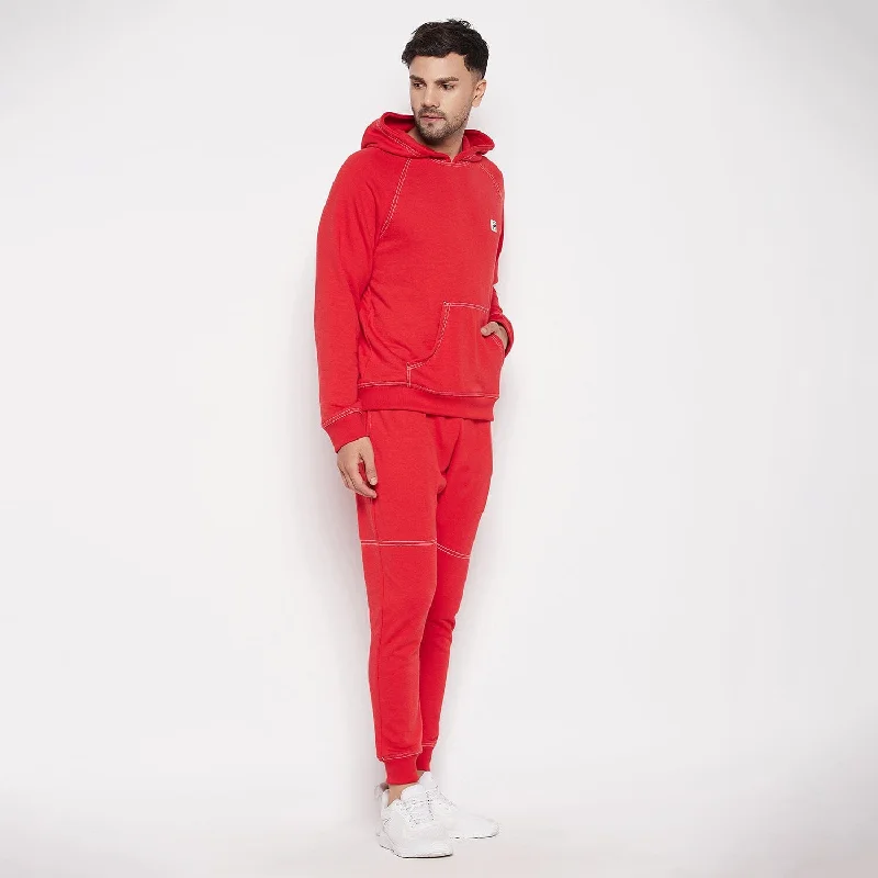 Red Oversized Contrast Stitch Combo Tracksuit