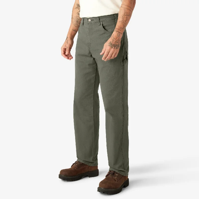 Relaxed Fit Heavyweight Duck Carpenter Pants, Rinsed Moss Green