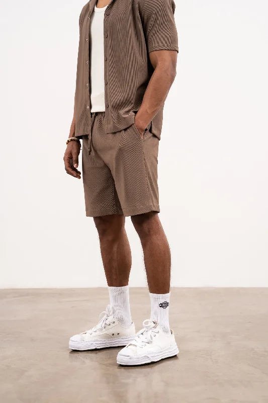 RIB TEXTURED SHORTS - BROWN