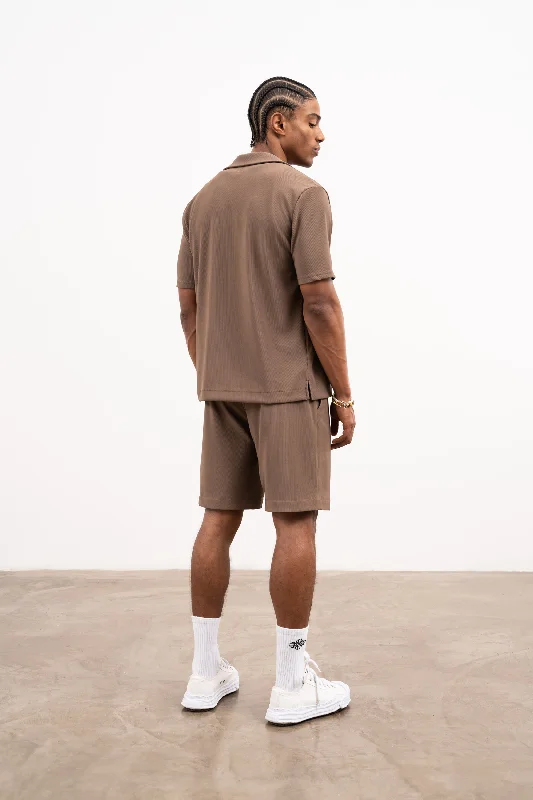 RIB TEXTURED SHORTS - BROWN