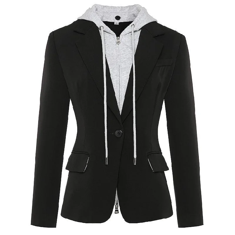 Detachable Hooded Blazer Women - Casual - Plain-Solid