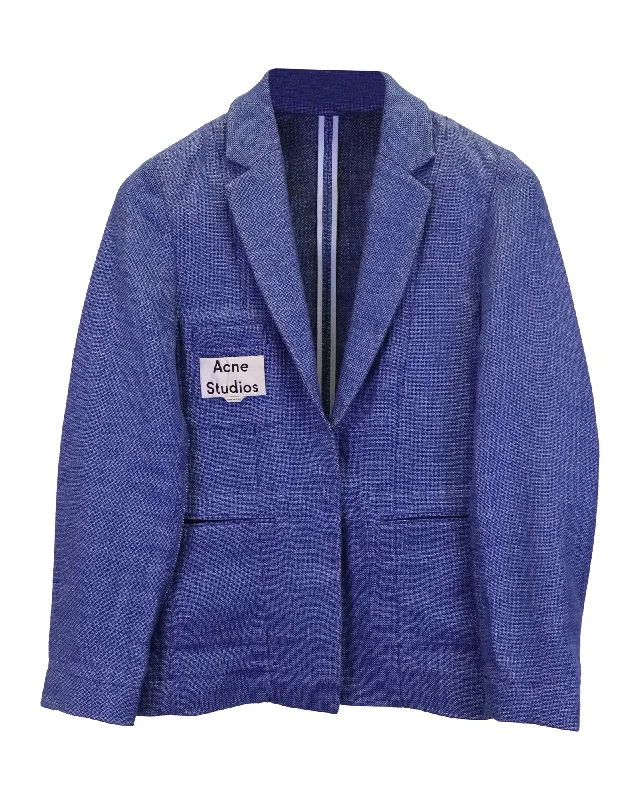 Acne Studios Logo Patch Blazer in Blue Linen