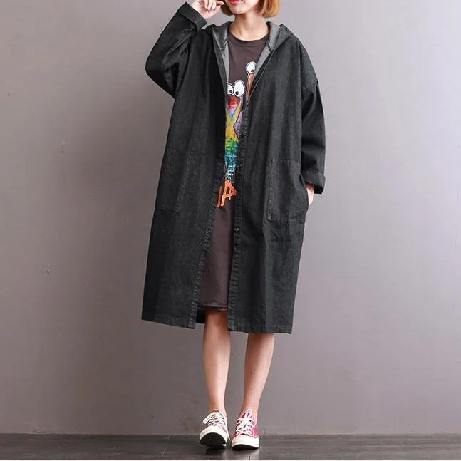 autumn denim black cotton caftans plus size casual long sleeve trench coats