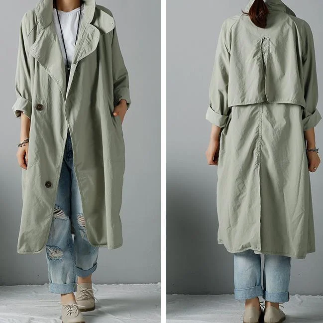 Bea green cotton trench coats long cardigans