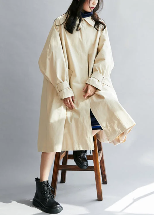 Beautiful Beige Peter Pan Collar Pockets Cotton trench coats Winter