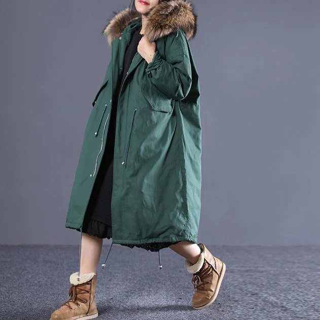 blackish green down overcoat plus size clothing hooded fur collar quilted coat