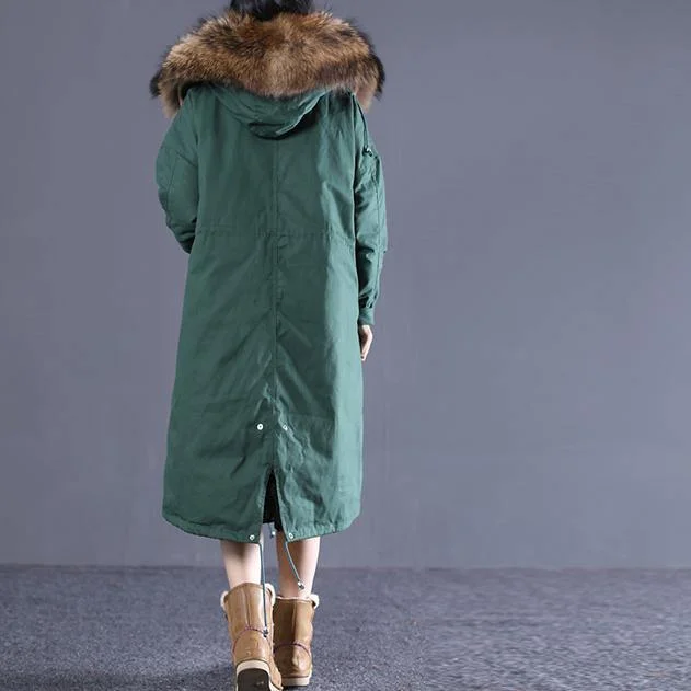 blackish green down overcoat plus size clothing hooded fur collar quilted coat