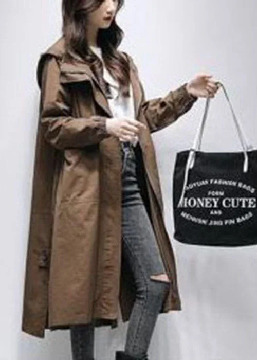 Coffee Patchwork Loose Trench Coat Zip Up Spring