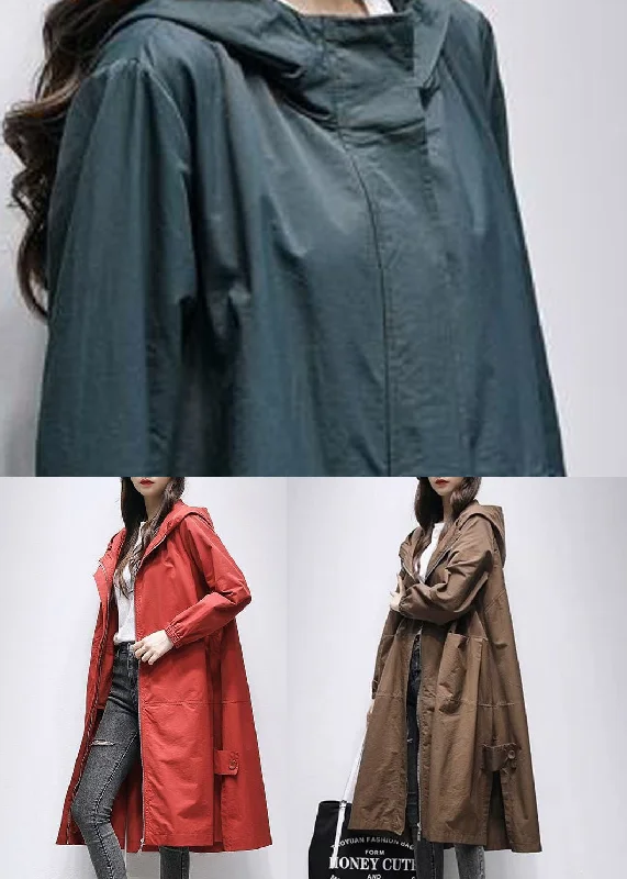 Coffee Patchwork Loose Trench Coat Zip Up Spring