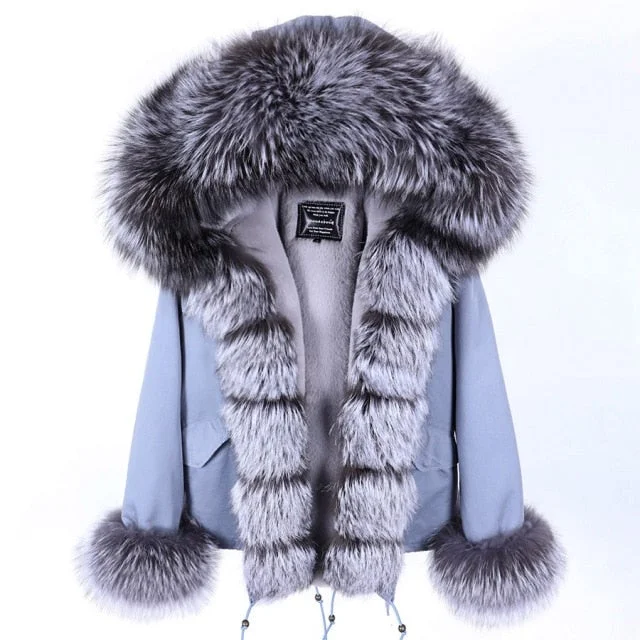 High Street Style Natural Raccoon Fur Hooded Winter Jackets for Women