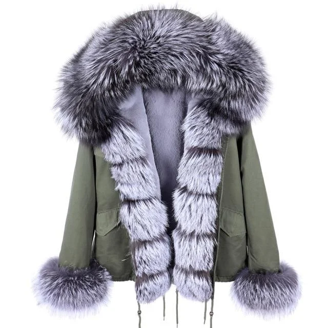 High Street Women's Natural Raccoon Fur Hooded Short Winter Jackets & Coats