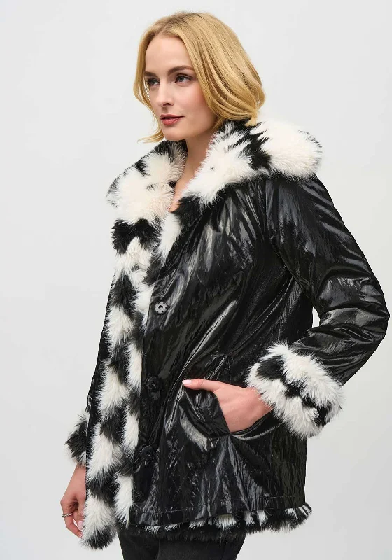 Joseph Ribkoff Faux Fur Reversible Jacket, Vanilla & Black