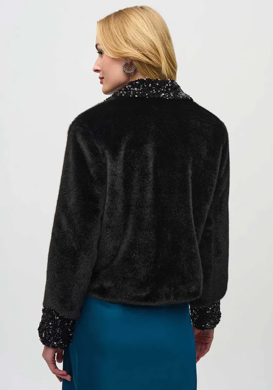 Joseph Ribkoff Faux Fur Sequin Embellished Coat, Black