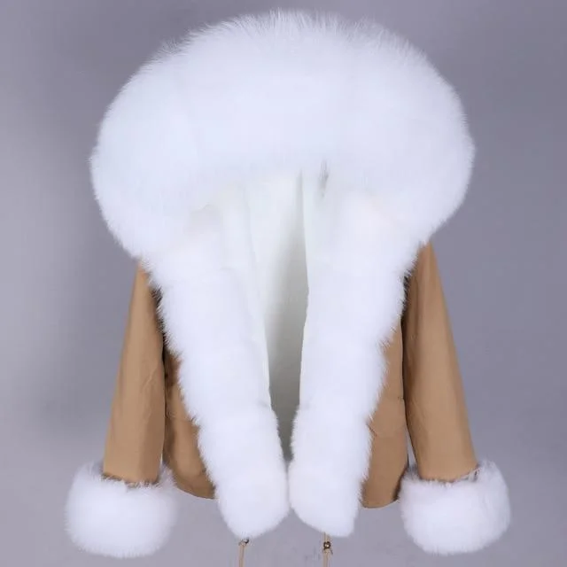 Natural Raccoon Fox Fur Coat Thick Warm Full Sleeve Zipper Jacket with Hood