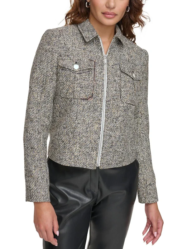 Petites Womens Tweed Cropped Bolero