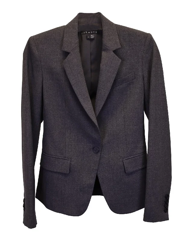 Theory Single-Breasted Slim-Fit Blazer in Charcoal Wool