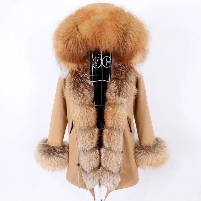 Thick Warm Natural Fur Collar Hooded Long-Sleeved Winter Jacket for Women