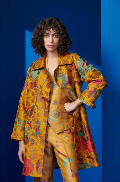 Trench Silk Brocade Mustard