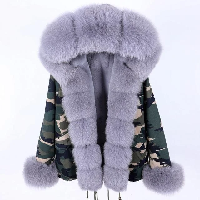 Winter Warm Women's Real Natural Raccoon Fur Hooded Zipper Coats & Jackets